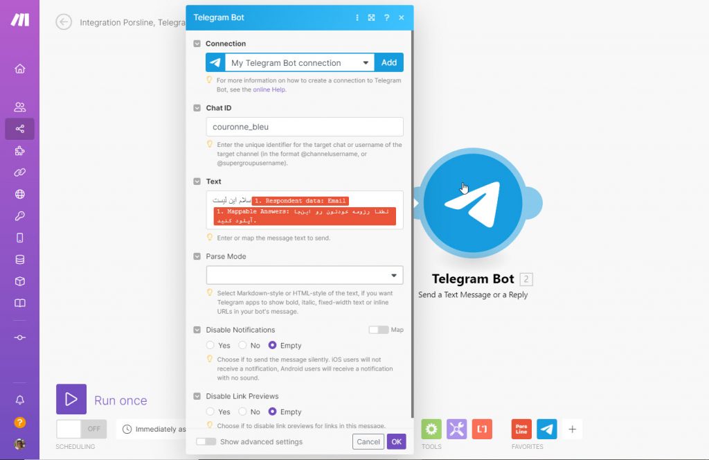 telegram bot for integration